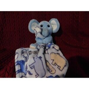 Little Beginnings Baby Security Blanket Blue Elephant Plush Lovie 12" x 12" Nice